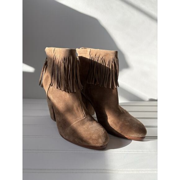Rag & Bone Newbury Fringed Camel Suede Ankle Boots Size 10 - Picture 2 of 12